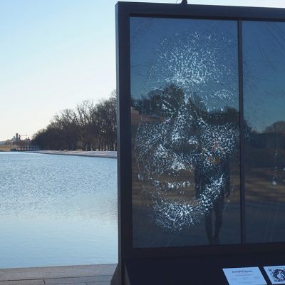 Glass Portrait of VP Kamala Harris at Lincoln Memorial Celebrates Her Shattering of Historic Glass Ceiling