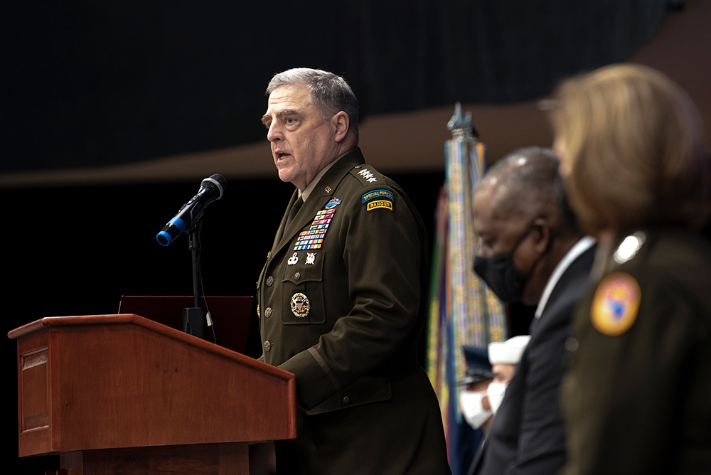 Chairman of the Joint Chiefs of Staff Army Gen. Mark A. Milley speaks at the change of command at U.S. Southern Command, Doral, Fla., Oct. 29, 2021.
