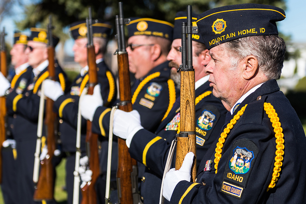 Veterans participate in a Veterans Day ceremony at Mountain Home Air Force Base, Idaho, Nov. 11, 2016.