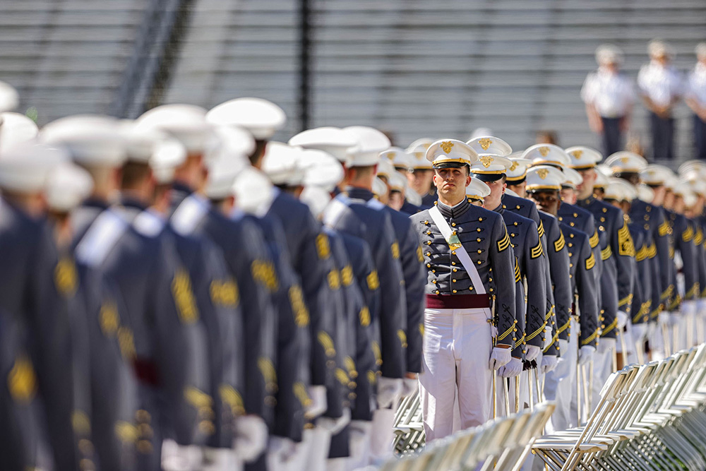 Cadets stand at attention during the graduation ceremony at the U.S. Military Academy, West Point, N.Y., May 25, 2024