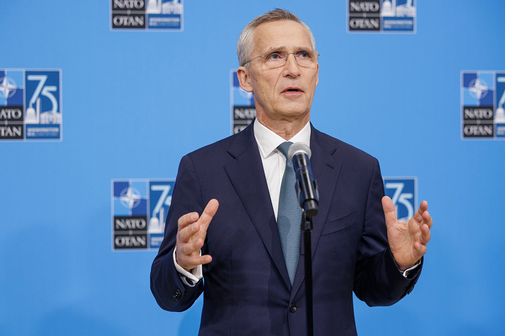 NATO Secretary General Jens Stoltenberg speaks to members of the media at the start of the 2024 NATO Summit in Washington, July 10, 2024. © NATO