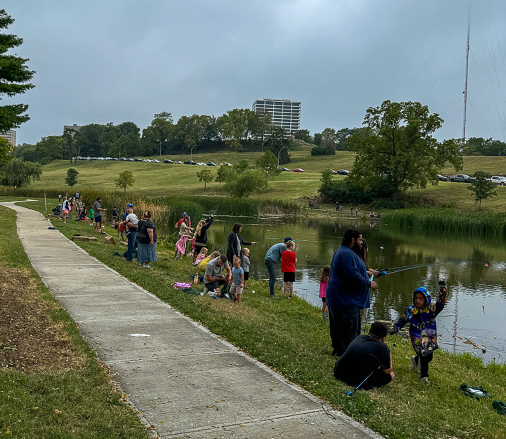 Youths and their families participate in the Union Sportsmen’s Alliance Greater Kansas City BCTC Take Kids Fishing Day at Penn Valley Lake on September 14, 2024.