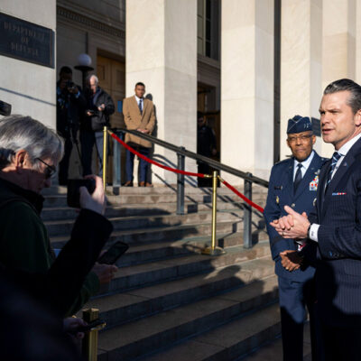 Hegseth Arrives at Pentagon, Says Warfighters Are ‘Ready to Go’