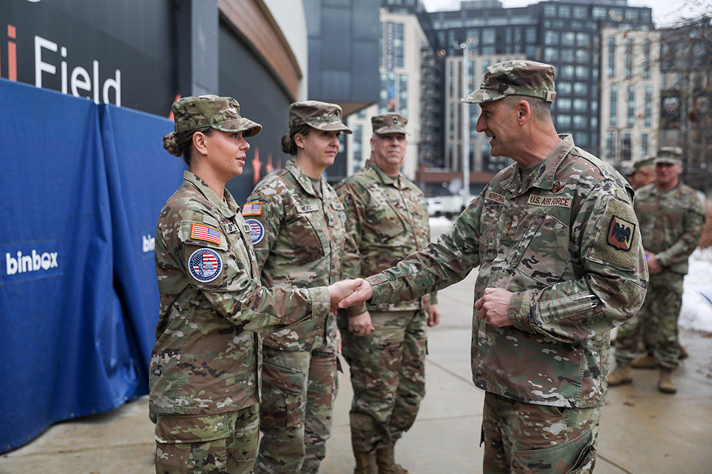 Air Force Gen. Steve Nordhaus, chief, National Guard Bureau, visits National Guardsmen on duty to support the 60th Presidential Inauguration as part of Joint Task Force–District of Columbia in Washington, D.C., Jan. 19, 2025. © Army National Guard Master Sgt. Zach Sheely