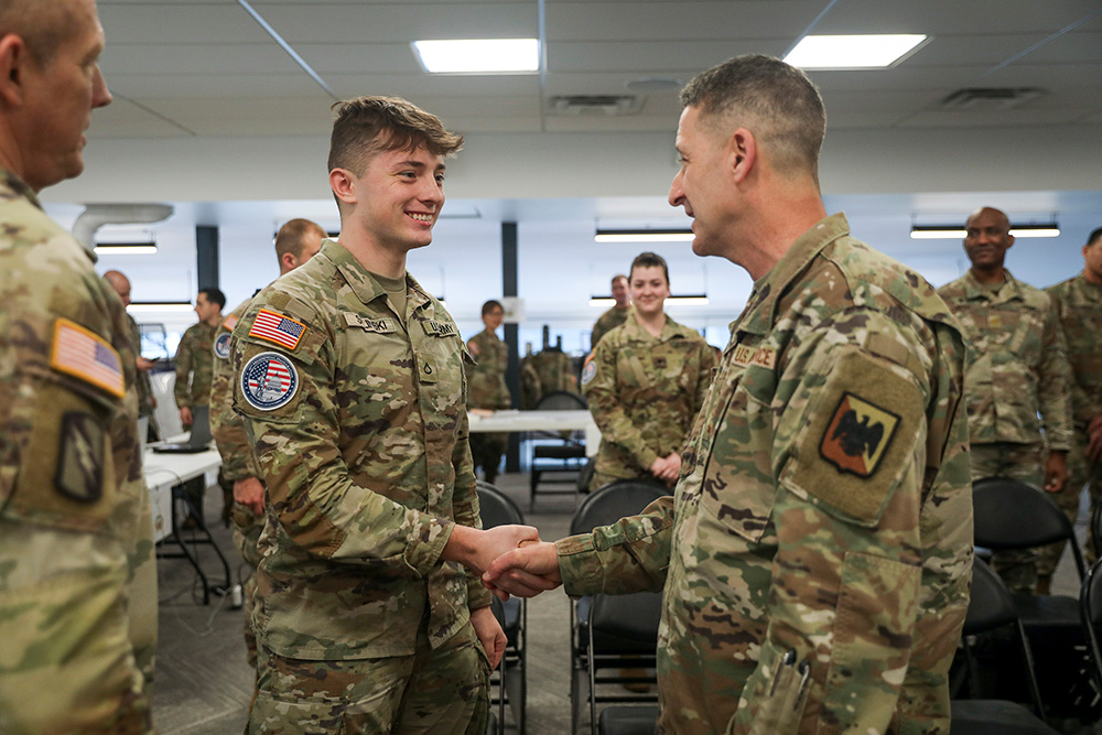 Air Force Gen. Steve Nordhaus, chief of the National Guard Bureau, visits National Guardsmen on duty to support the 60th Presidential Inauguration as part of Joint Task Force–District of Columbia in Washington, Jan. 19, 2025. © Army National Guard Master Sgt. Zach Sheely