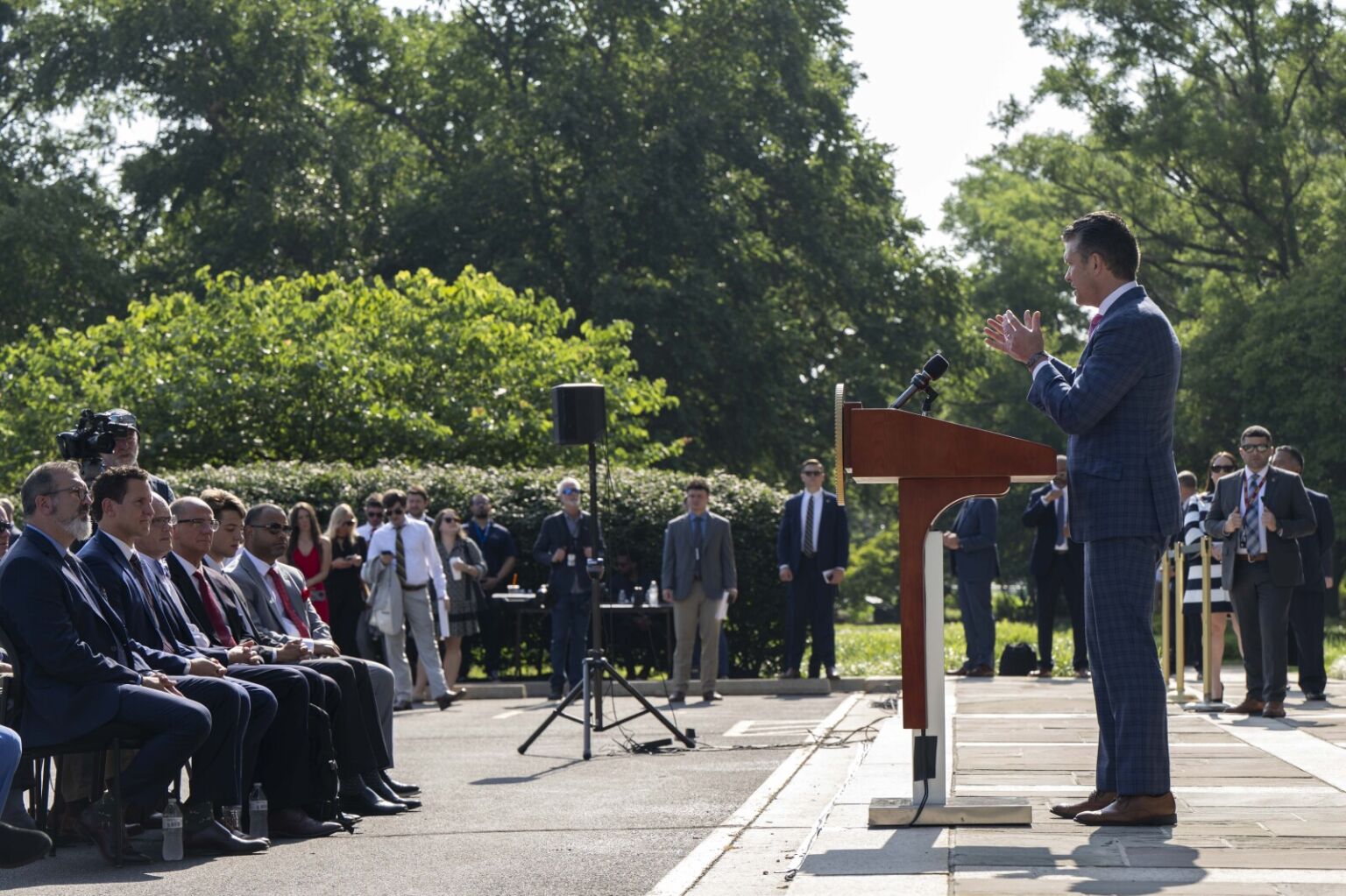Defense Secretary Pete Hegseth speaks during an Agriculture Department press briefing in Washington, July 8, 2025. © Air Force Staff Sgt. Madelyn Keech, DOD